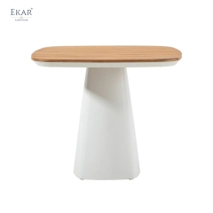 Modern Square Outdoor Pedestal Dining Table with Slatted Teak Wood Top | EKAR FURNITURE
