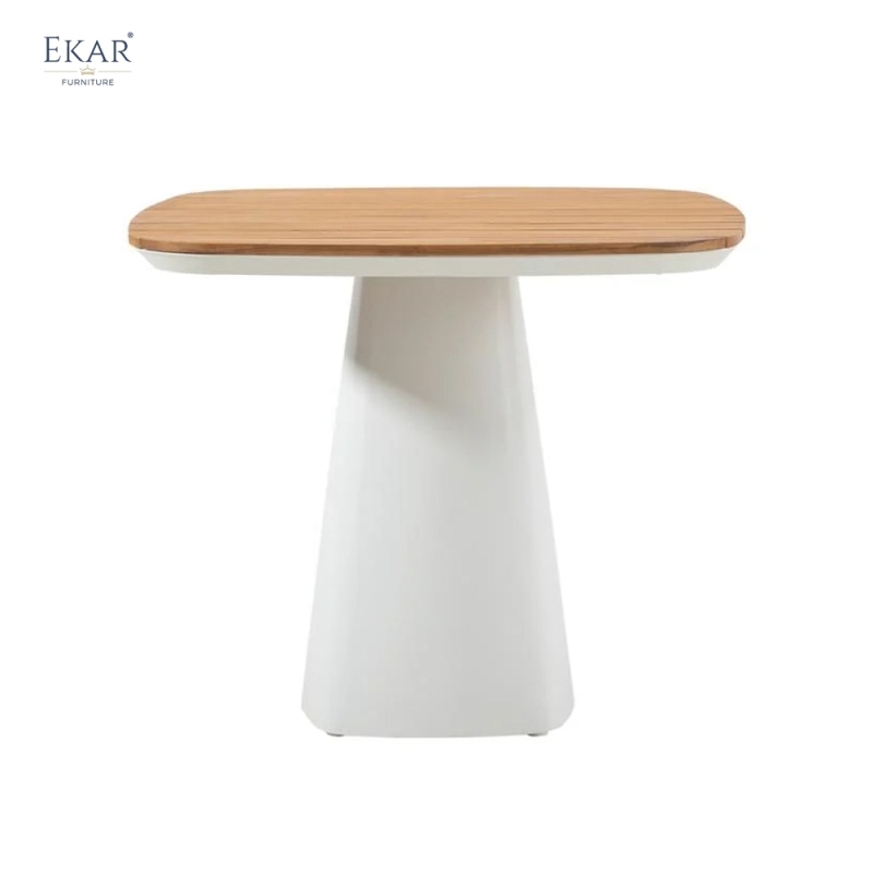 Modern Square Outdoor Pedestal Dining Table with Slatted Teak Wood Top | EKAR FURNITURE