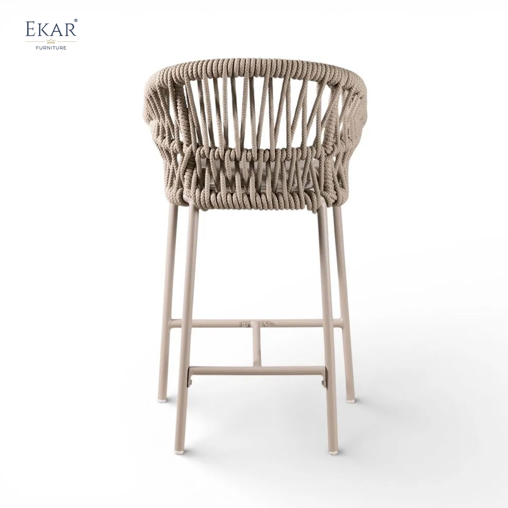 Modern Aluminum Outdoor Bar Chair with Hand-Woven Rattan-Style Backrest | EKAR FURNITURE