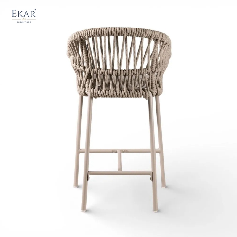 Modern Aluminum Outdoor Bar Chair with Hand-Woven Rattan-Style Backrest | EKAR FURNITURE