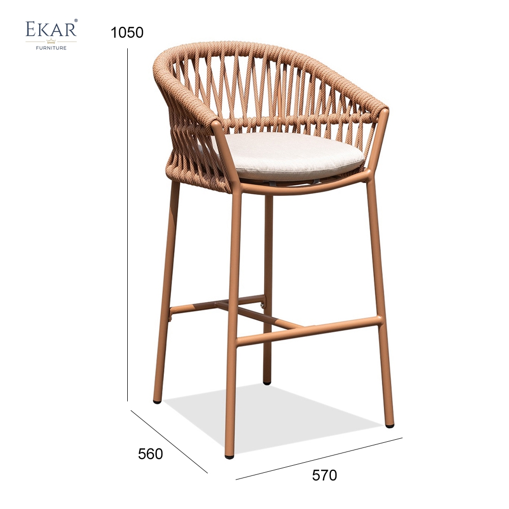 Modern Aluminum Outdoor Bar Chair with Hand-Woven Rattan-Style Backrest | EKAR FURNITURE