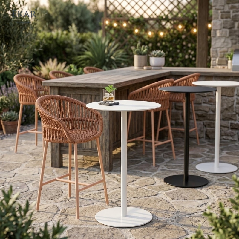 Modern Aluminum Pedestal Outdoor Bar Table for Patios and Rooftops | EKAR FURNITURE