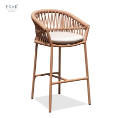 Modern Aluminum Outdoor Bar Chair with Hand-Woven Rattan-Style Backrest | EKAR FURNITURE