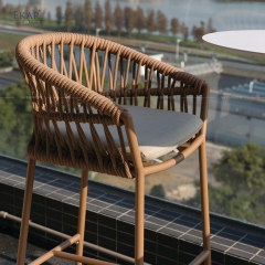 Modern Aluminum Outdoor Bar Chair with Hand-Woven Rattan-Style Backrest | EKAR FURNITURE