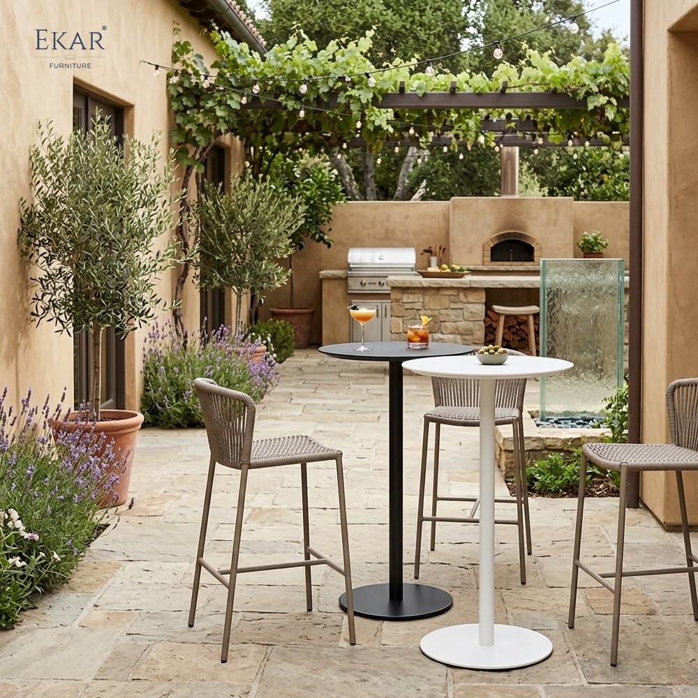 Modern Aluminum Pedestal Outdoor Bar Table for Patios and Rooftops | EKAR FURNITURE