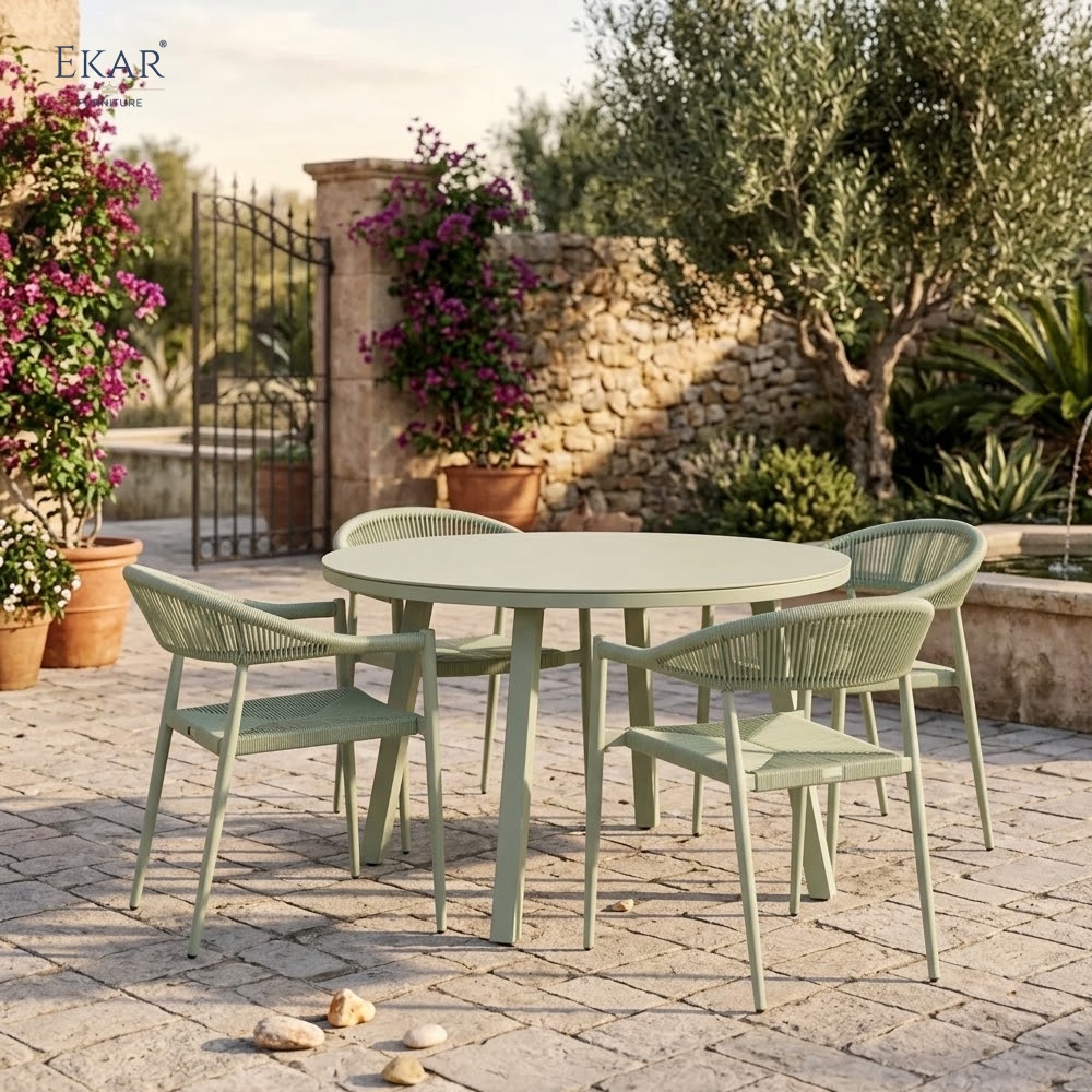 Modern Round Aluminum Outdoor Dining Table for Patios and Gardens | EKAR FURNITURE