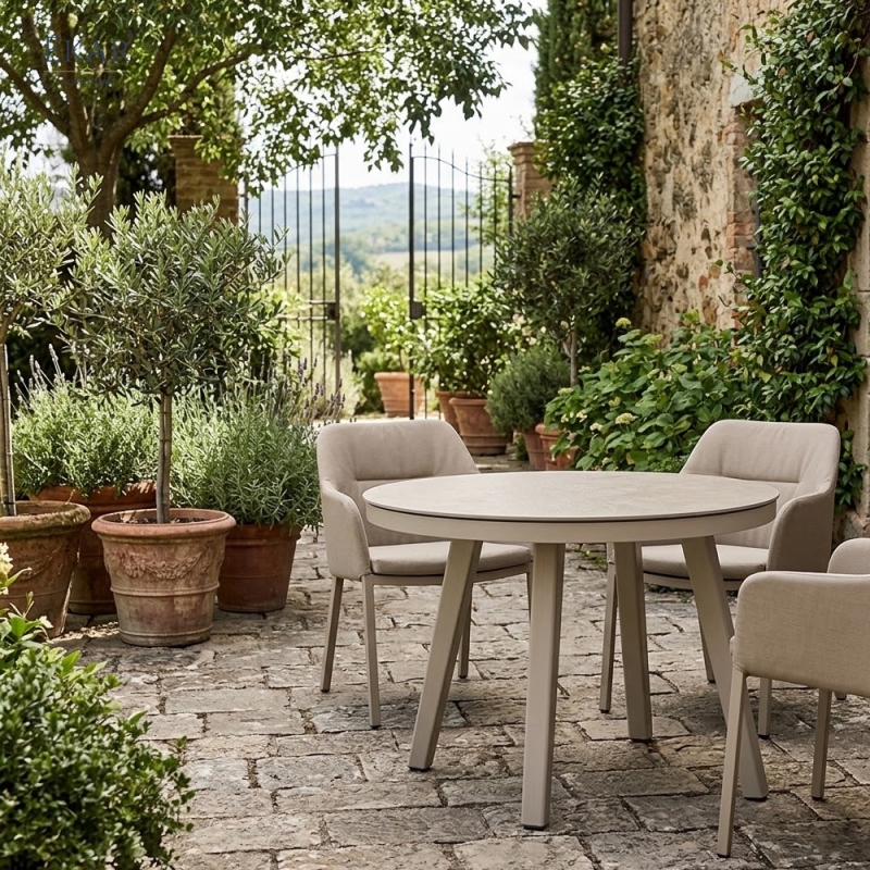 Modern Round Aluminum Outdoor Dining Table for Patios and Gardens | EKAR FURNITURE