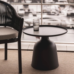 Modern Aluminum Pedestal Outdoor Side Table with Tray Top Design | EKAR FURNITURE