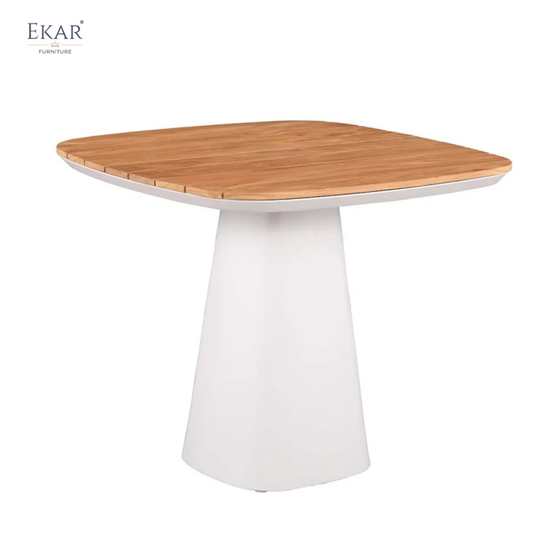 Modern Square Outdoor Pedestal Dining Table with Slatted Teak Wood Top | EKAR FURNITURE