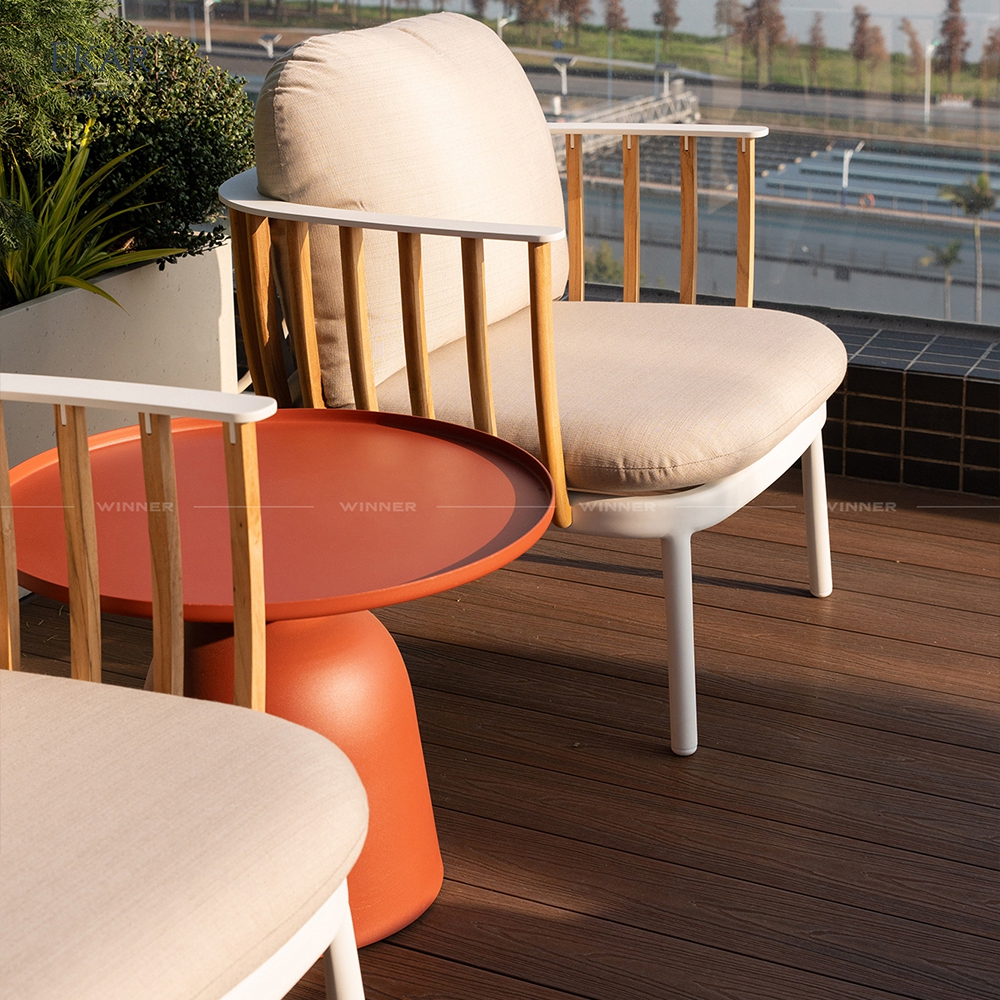 Modern Aluminum Pedestal Outdoor Side Table with Tray Top Design | EKAR FURNITURE