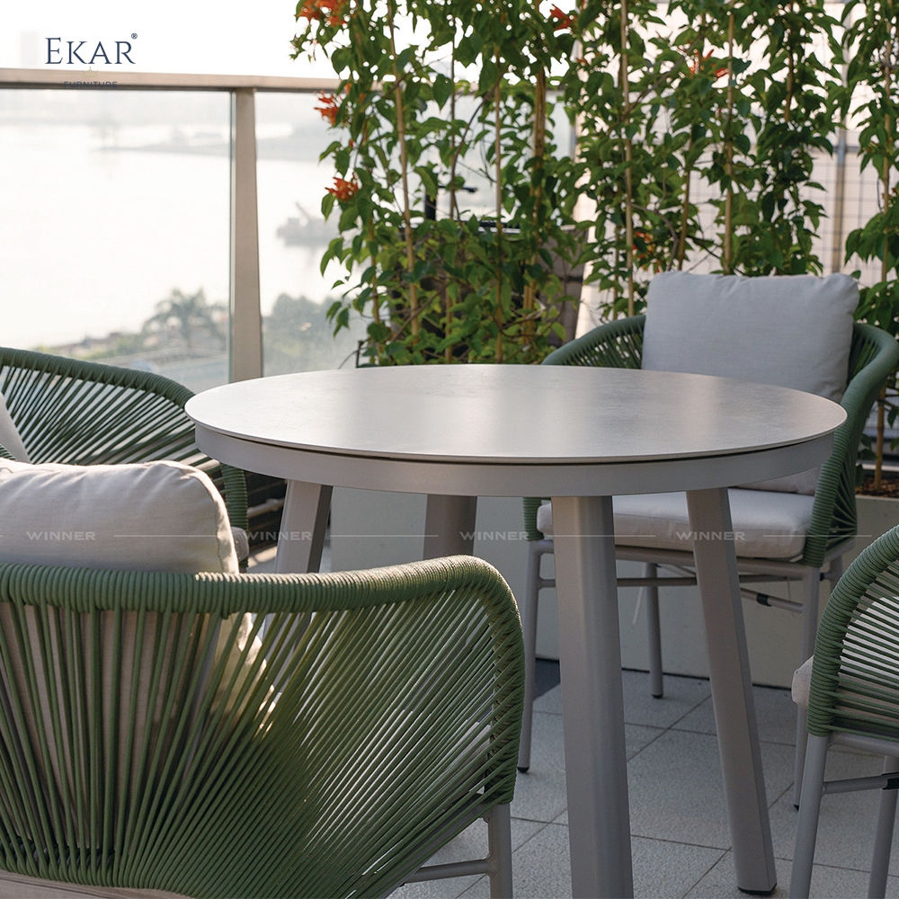 Modern Round Aluminum Outdoor Dining Table for Patios and Gardens | EKAR FURNITURE