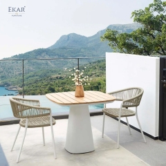 Modern Square Outdoor Pedestal Dining Table with Slatted Teak Wood Top | EKAR FURNITURE