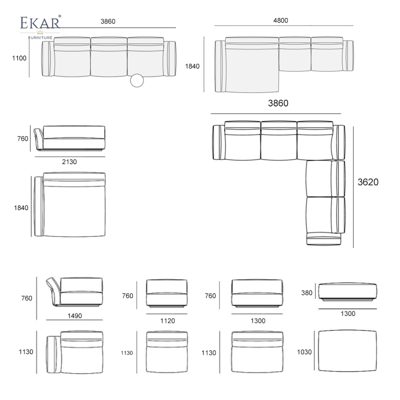 EKAR Modern Minimalist Modular Sectional Sofa - Luxury Living Room Sofa