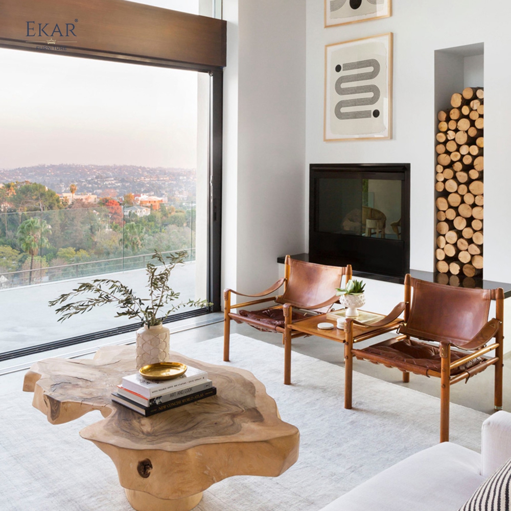 Modern Leisure Chair – Safari-Inspired Leather Sling Armchair for Contemporary Interiors