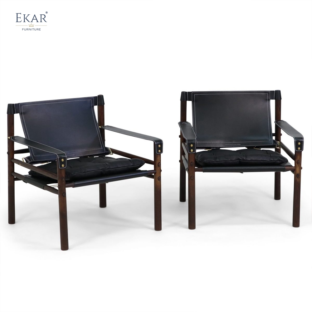Modern Leisure Chair – Safari-Inspired Leather Sling Armchair for Contemporary Interiors