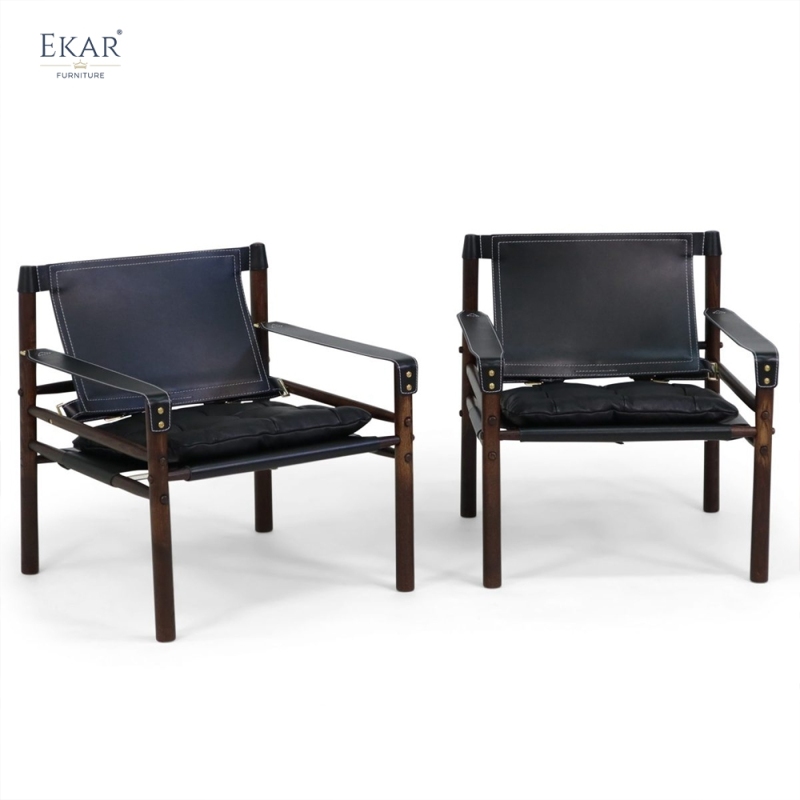 Modern Leisure Chair – Safari-Inspired Leather Sling Armchair for Contemporary Interiors