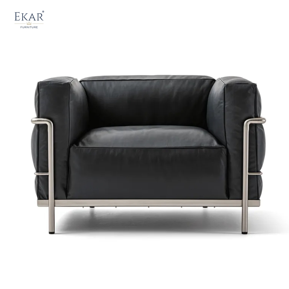 EKAR Modern Stainless Steel Genuine Leather Sofa - Luxury Armchair
