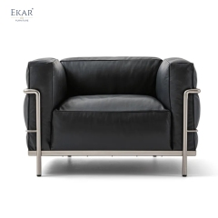 EKAR Modern Stainless Steel Genuine Leather Sofa - Luxury Armchair