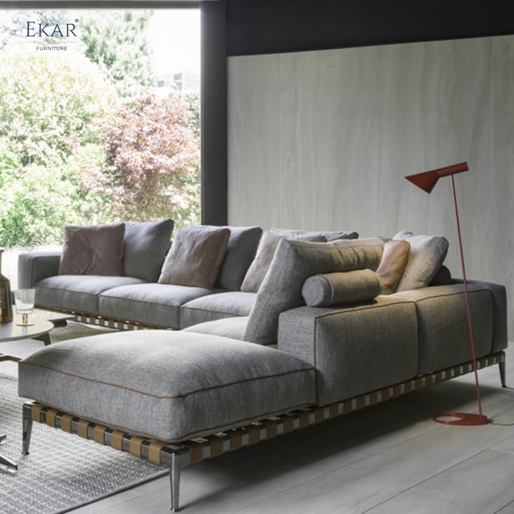 EKAR Modern Minimalist Modular Sofa - Leather Strap Detail Sectional