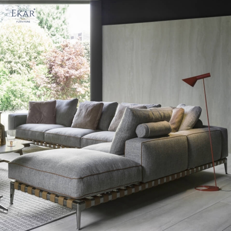 EKAR Modern Minimalist Modular Sofa - Leather Strap Detail Sectional