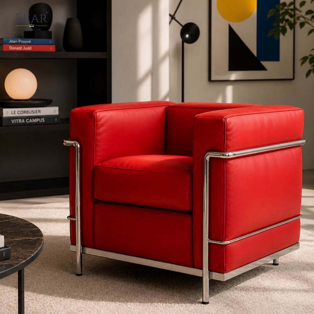 EKAR Modern Stainless Steel Genuine Leather Sofa - Luxury Armchair