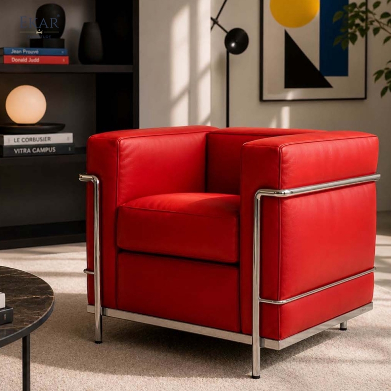 EKAR Modern Stainless Steel Genuine Leather Sofa - Luxury Armchair