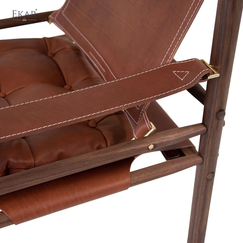 Modern Leisure Chair – Safari-Inspired Leather Sling Armchair for Contemporary Interiors