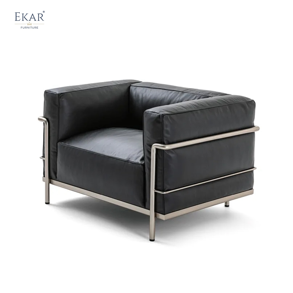 EKAR Modern Stainless Steel Genuine Leather Sofa - Luxury Armchair
