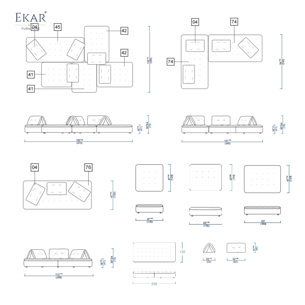 EKAR Modern Minimalist Modular Sofa - Low Profile Tufted Sectional
