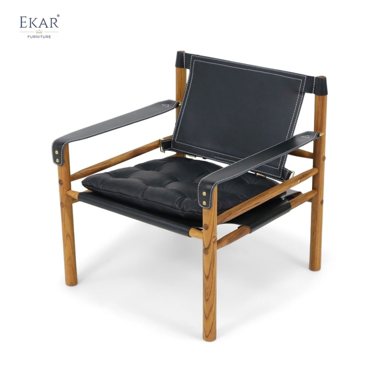 Modern Leisure Chair – Safari-Inspired Leather Sling Armchair for Contemporary Interiors