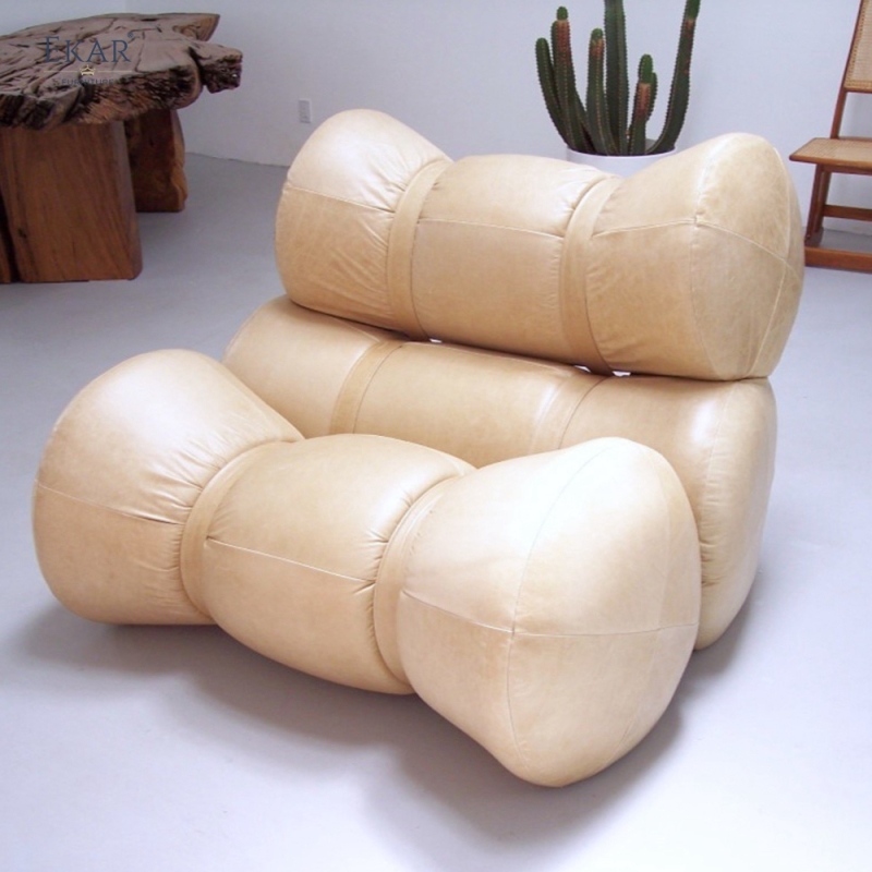 EKAR Modern Bamboo-Joint Sculptural Lounge Chair in Premium Leather