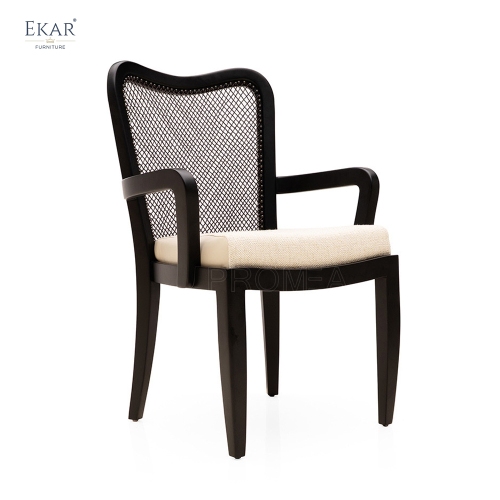 EKAR Modern Quiet Luxury Solid Wood Dining Chair with Woven Rattan Backrest
