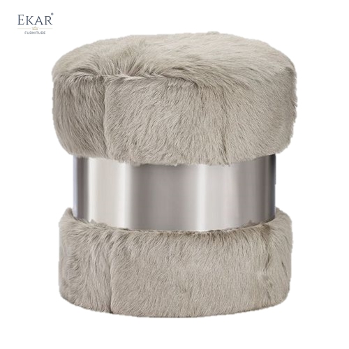 EKAR Modern Stainless Steel Faux Fur Vanity Stool