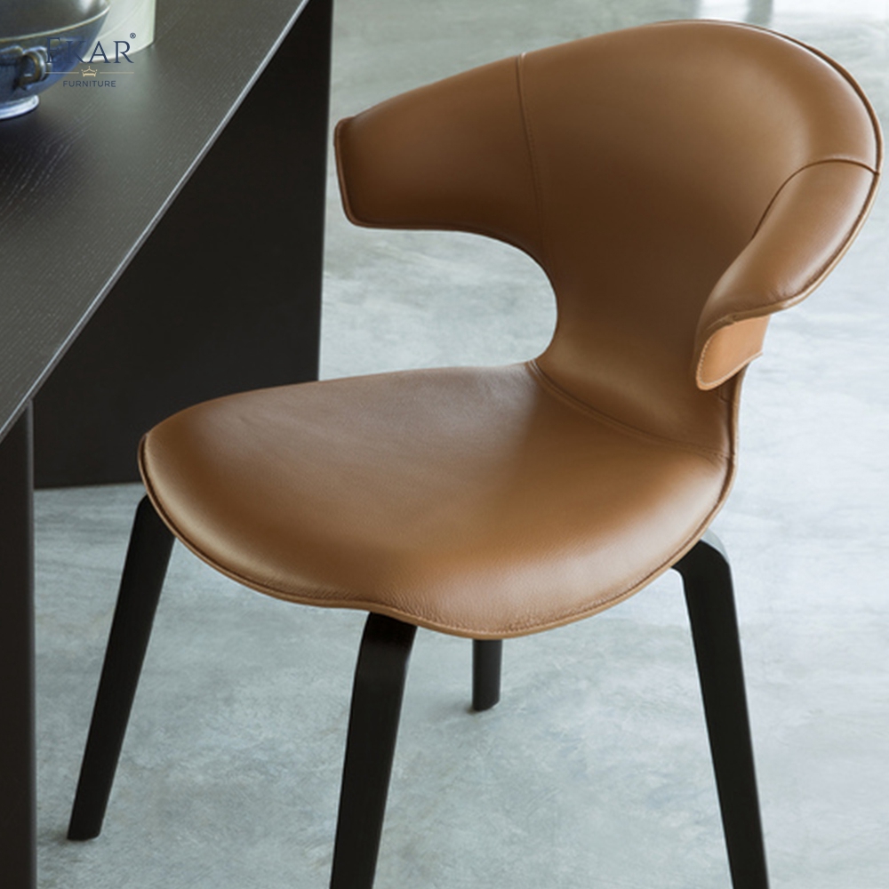 EKAR Modern Wingback Leather Dining Chair with Tapered Legs | Premium Dining Room Furniture