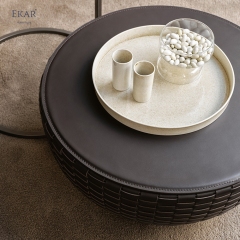 Modern Woven Saddle Leather Drum Coffee & Side Table | EKAR FURNITURE