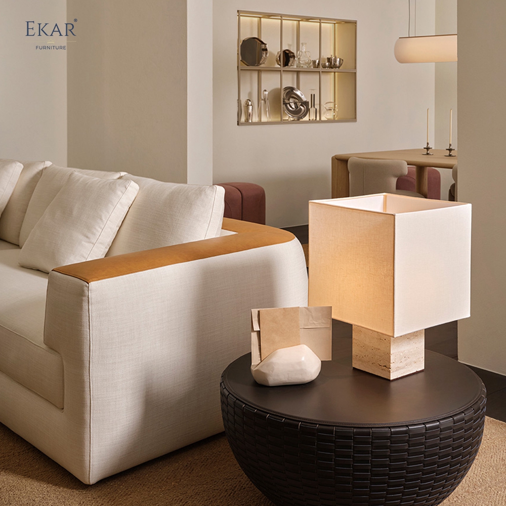 Modern Woven Saddle Leather Drum Coffee & Side Table | EKAR FURNITURE