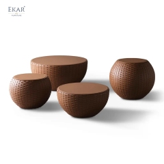 Modern Woven Saddle Leather Drum Coffee & Side Table | EKAR FURNITURE