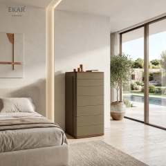 Modern Leather Wrapped Tallboy Chest of Drawers for Luxury Bedroom