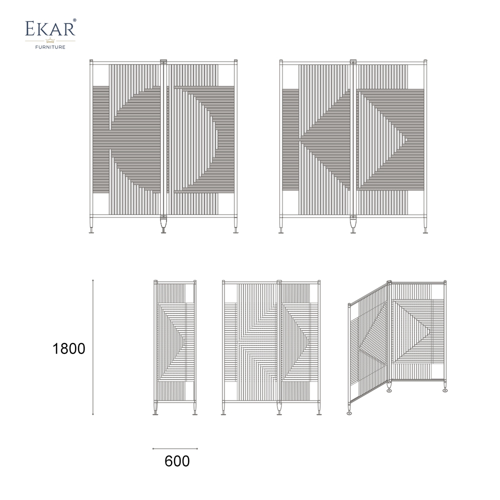 Modern Solid Walnut Room Divider Screen with Woven Saddle Leather Panels