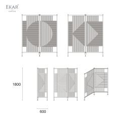 Modern Solid Walnut Room Divider Screen with Woven Saddle Leather Panels
