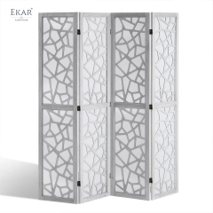 Modern Leather Wrapped Folding Room Divider Screen with Laser-Cut Lattice Pattern