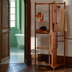 Modern Solid Wood Multi-Functional Coat Rack Valet Stand with Full-Length Mirror