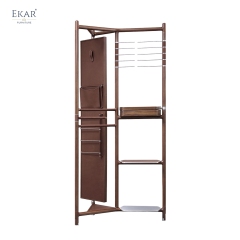 Modern Solid Wood Multi-Functional Coat Rack Valet Stand with Full-Length Mirror