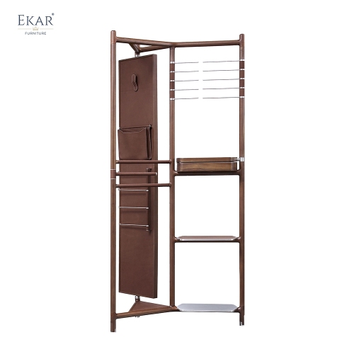 Modern Solid Wood Multi-Functional Coat Rack Valet Stand with Full-Length Mirror