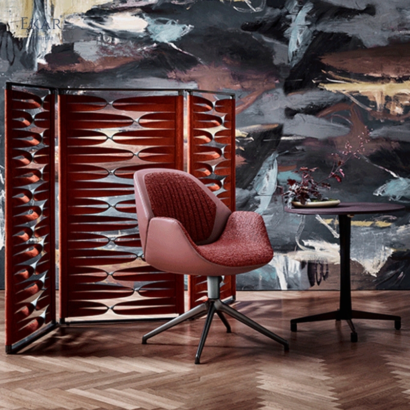 Modern Architectural Folding Room Divider Screen with 3D Sculptural Woven Leather Panels