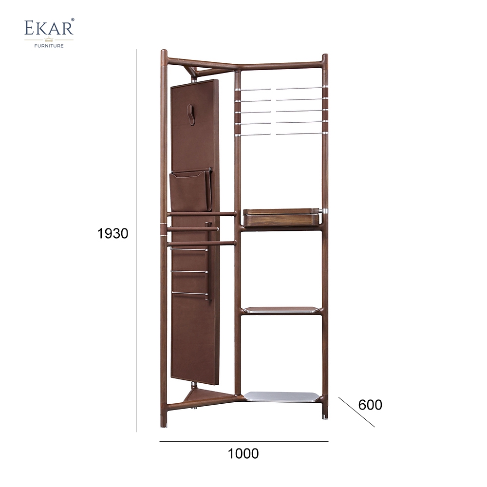 Modern Solid Wood Multi-Functional Coat Rack Valet Stand with Full-Length Mirror