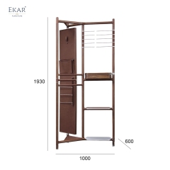 Modern Solid Wood Multi-Functional Coat Rack Valet Stand with Full-Length Mirror