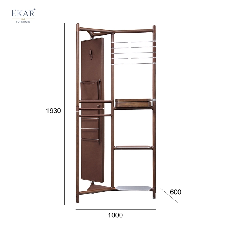 Modern Solid Wood Multi-Functional Coat Rack Valet Stand with Full-Length Mirror