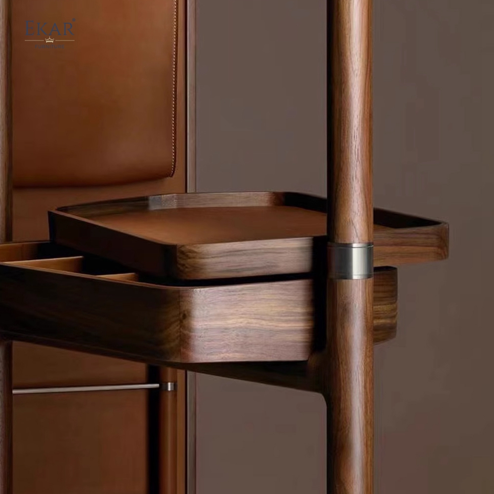 Modern Solid Wood Multi-Functional Coat Rack Valet Stand with Full-Length Mirror