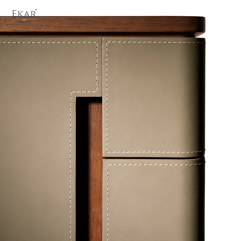 Modern Leather Wrapped Tallboy Chest of Drawers for Luxury Bedroom